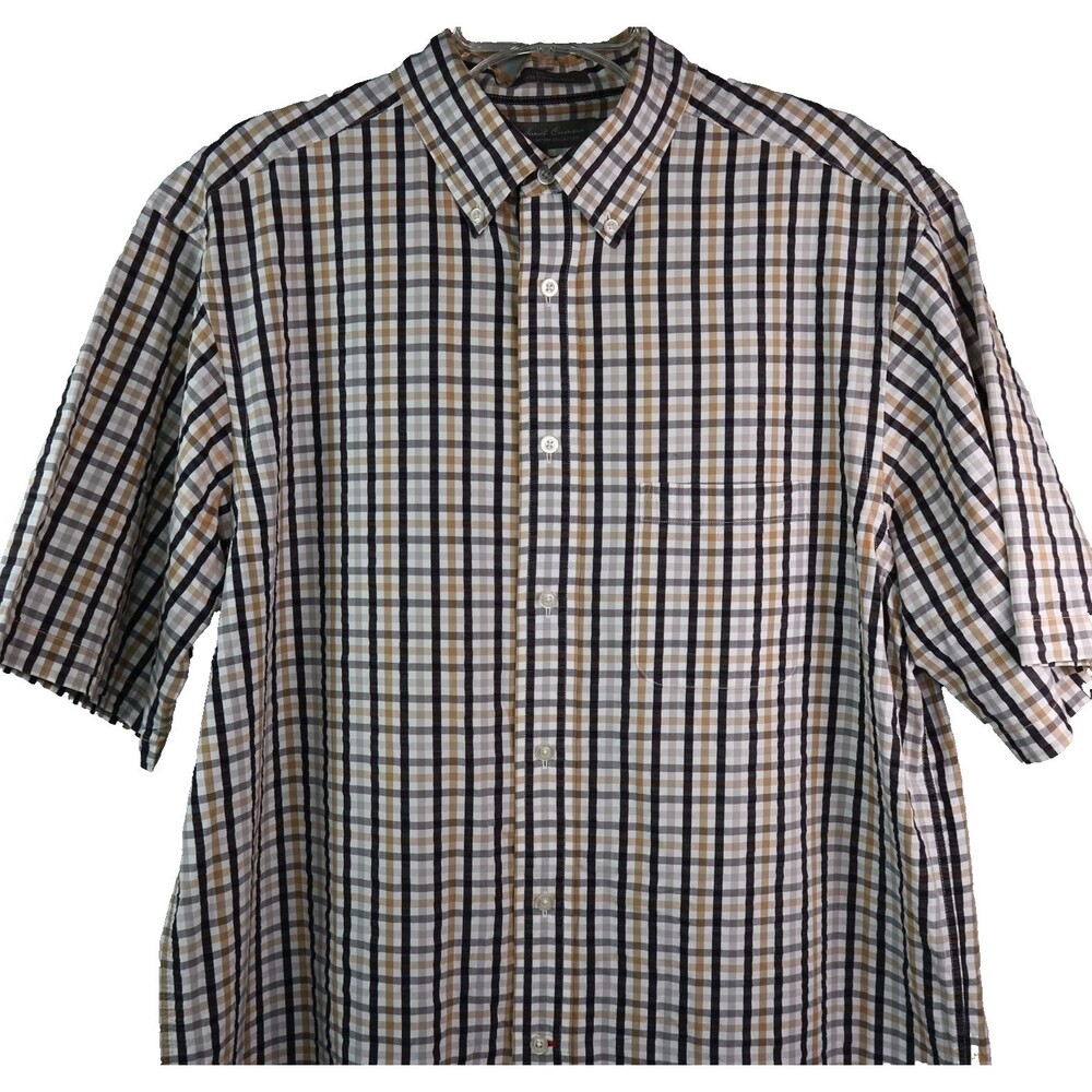 Daniel Cremieux Short Sleeve Shirt Men's Large Brown Plaid Signature Collection